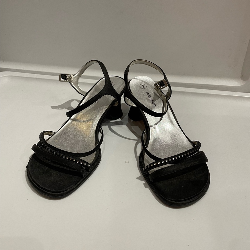 Size 2 kids heels with rhinestone embellishments